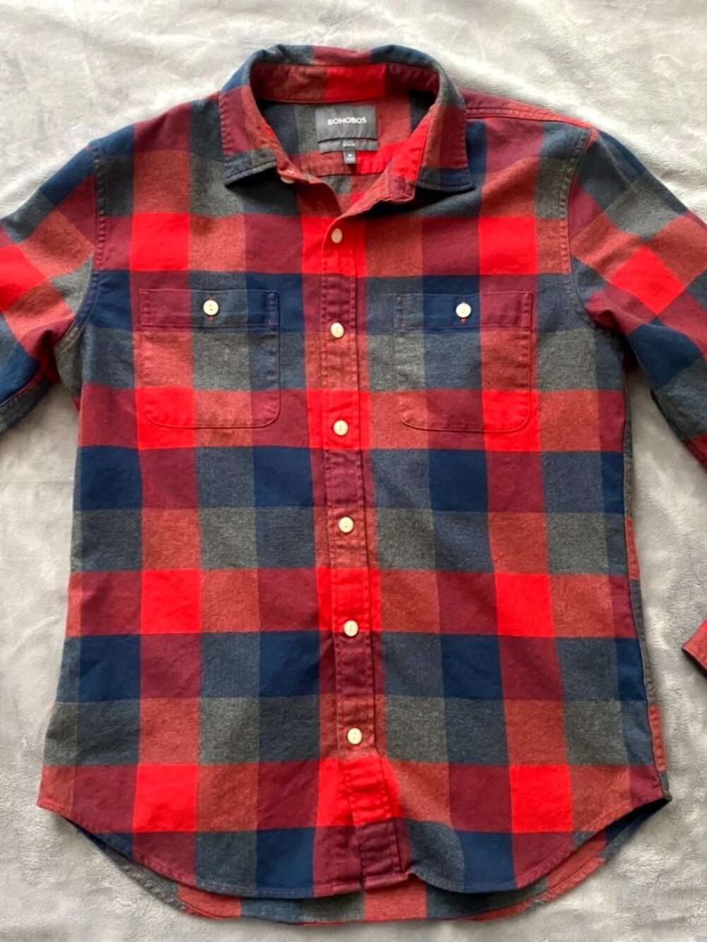 Bonobos Red Slim Fit Plaid Flannel Button Up Shirt